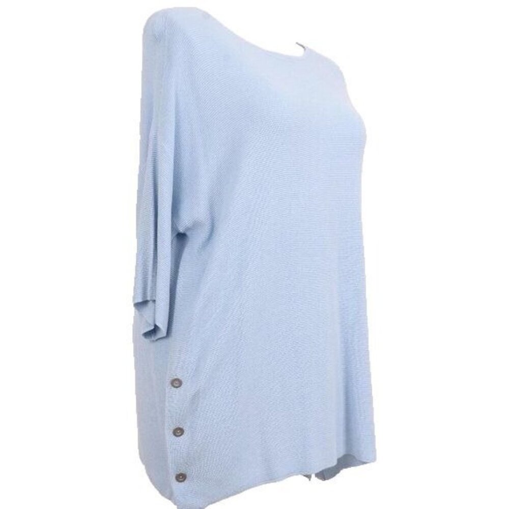 Chico's Sz 3 (XL) Baby Blue Tunic w/ Side Buttons Top Blouse‎ Sweater Vacation